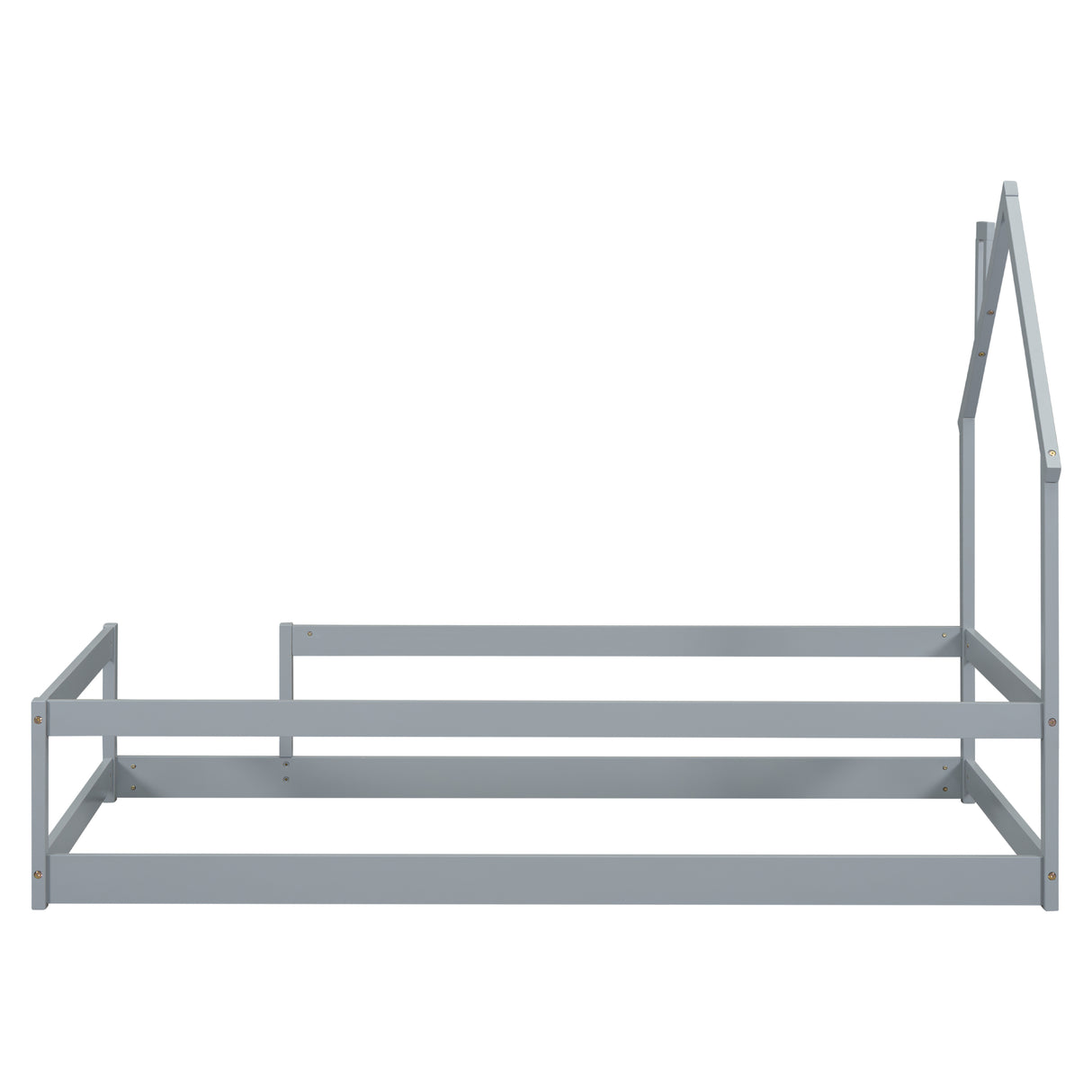 Twin Size Wood bed with House-shaped Headboard Floor bed with Fences,Grey - V.I.P Digital Presence