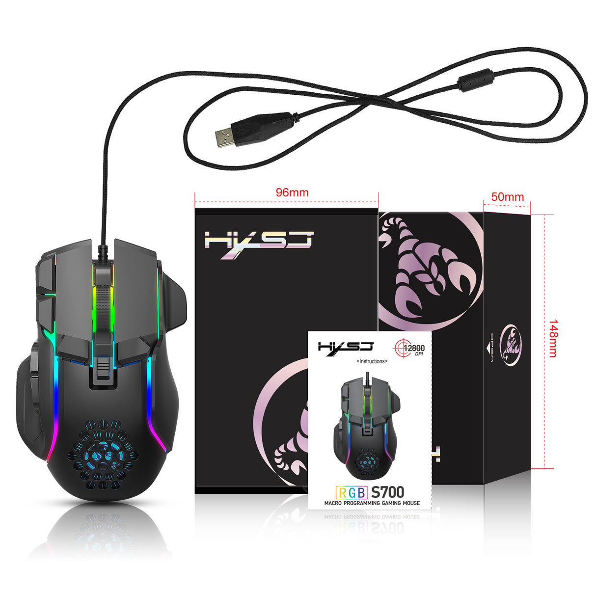 Gaming gaming mouse macro programming cool RGB lighting 12800 DPI adjustable mechanical mouse - V.I.P Digital Presence
