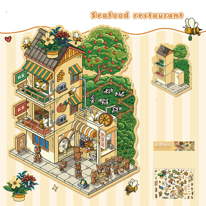 Landscape stickers large 3D stereoscopic scene collage miniature scene ledger stickers DIY stickers