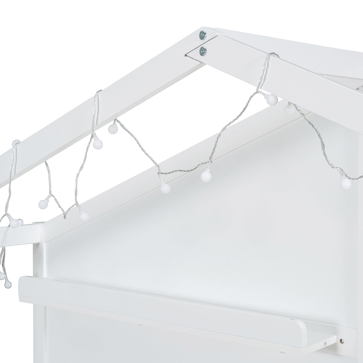 Twin Size House Bed with Upholstered Sofa, House Bed with Charging Station, Wireless Charging, Shelves and Two Drawers, White - V.I.P Digital Presence