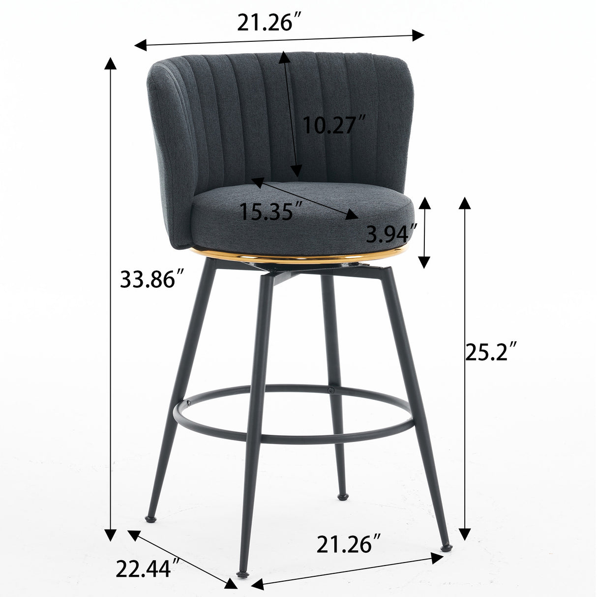 A set of 2 gray rotating bar stools - high backrest, adjustable, with elegant metal backrest decoration - V.I.P Digital Presence