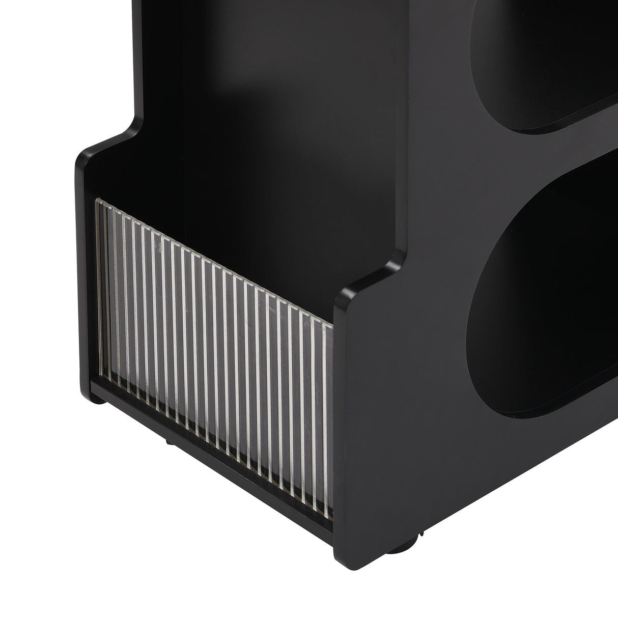 Stylish mobile desk with lockable wheels,bedside table with 5mm thick grooved tempered glass and gold round bars ,black - V.I.P Digital Presence