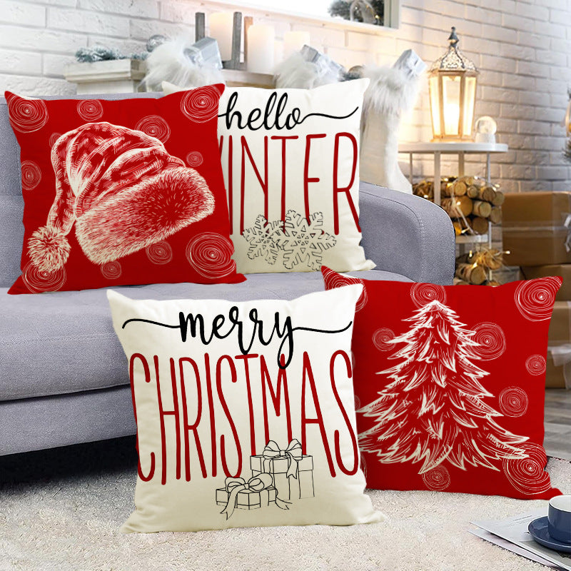 Christmas hat pillowcase linen Christmas tree letter print pillowcase holiday - V.I.P Digital Presence