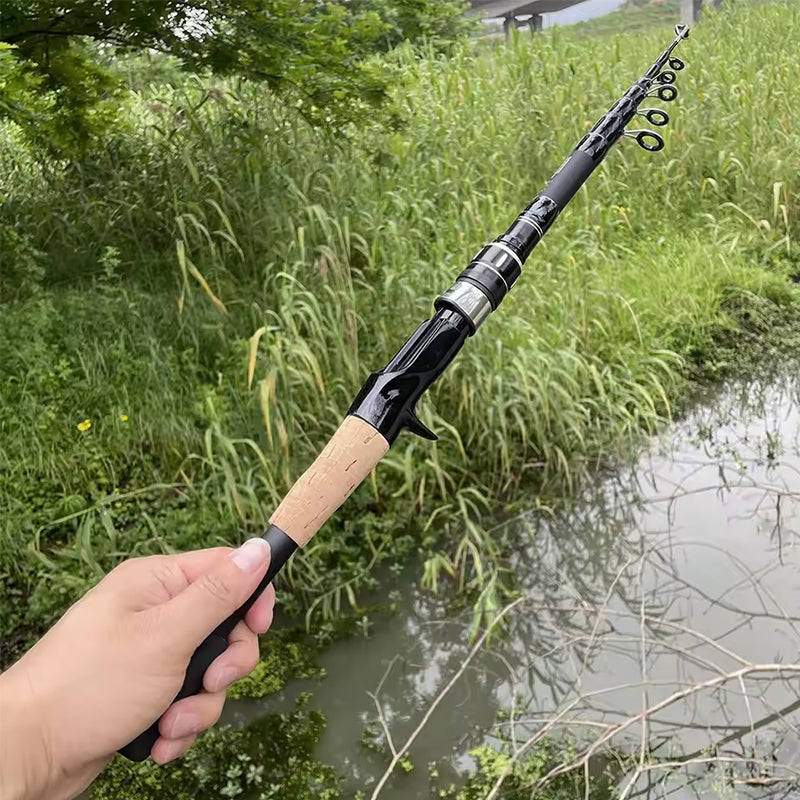 1.5 - 2.4M Telescopic Carbon Fishing Rod Rotary Baitcasting (8 - 25g) with Wooden Handle - V.I.P Digital Presence