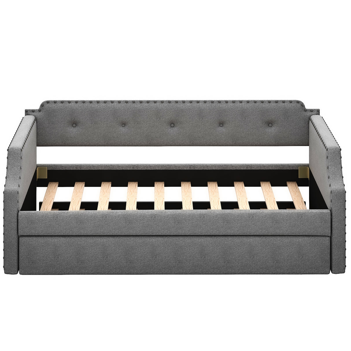 Upholstered Daybed with Trundle, Wood Slat Support,Upholstered Frame Sofa Bed Twin Gray