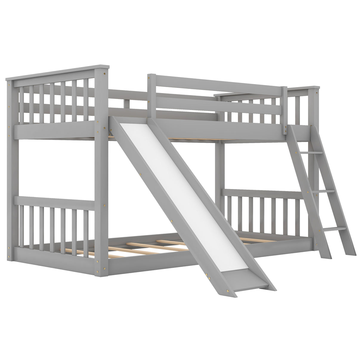 Twin over Twin Bunk Bed with Convertible Slide and Ladder Gray