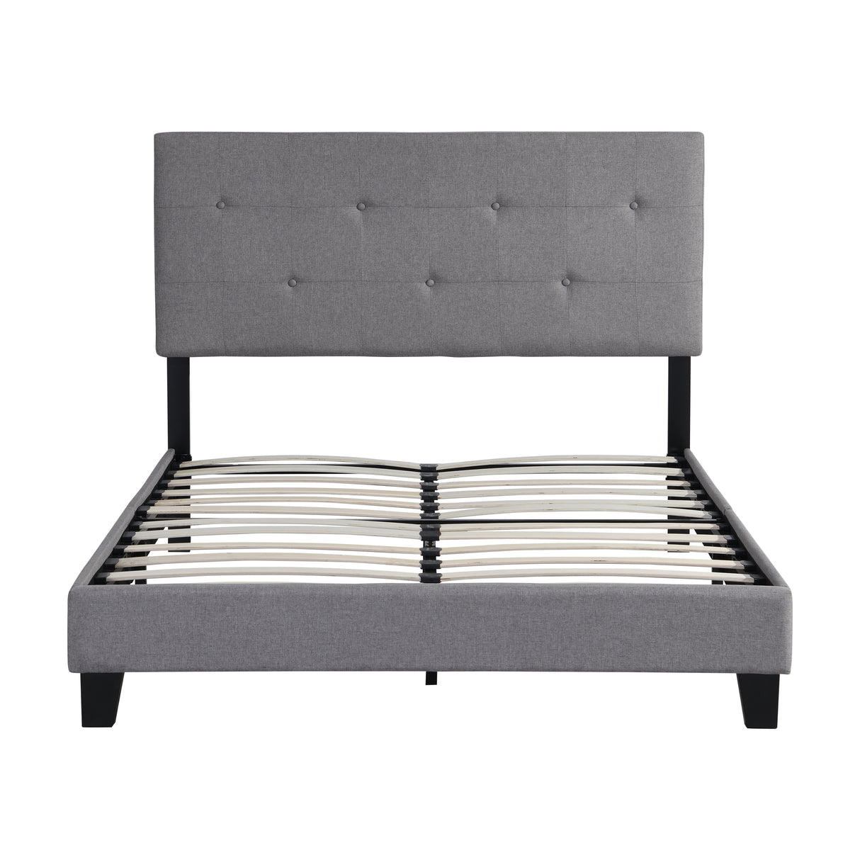 Full Size Upholstered Platform Bed Frame with Modern Button Tufted Linen Fabric Headboard Grey - V.I.P Digital Presence
