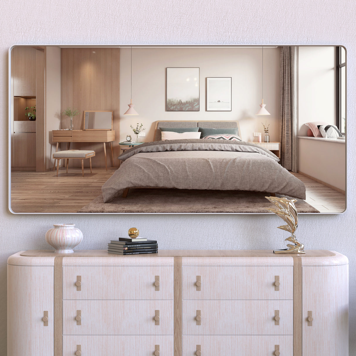 Large bathroom mirror with movable tray wall mounted mirror, vertically and horizontally suspended aluminum frame wall mounted m - V.I.P Digital Presence