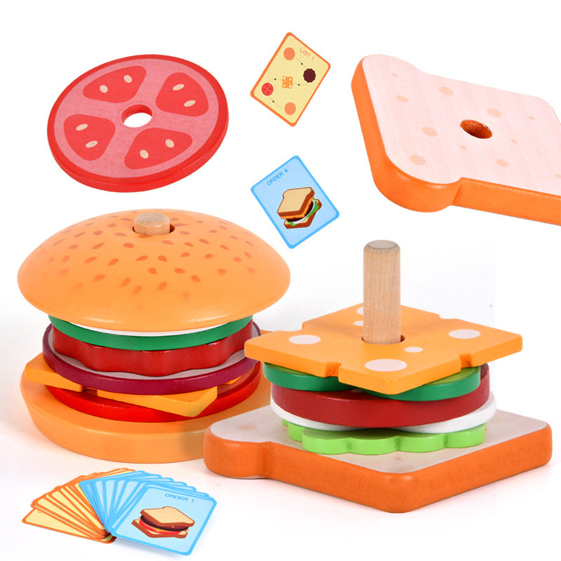 Baby wooden simulation burger, french fries, sandwich set, pillar pairing, food cutting, kitchen utensils, play with toys - V.I.P Digital Presence