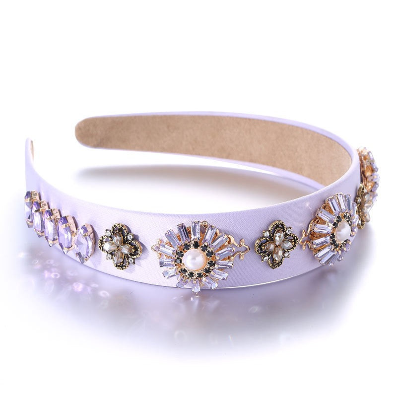 Fashionable Baroque Retro Set Water Diamond Flower Wide Edge Pearl Hair Hoop - V.I.P Digital Presence