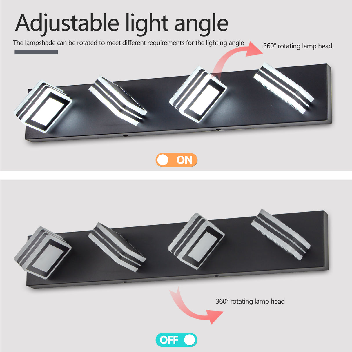 LED Modern Black Vanity Lights, 4-Lights Acrylic Matte Black Bathroom Vanity Lights Over Mirror - V.I.P Digital Presence