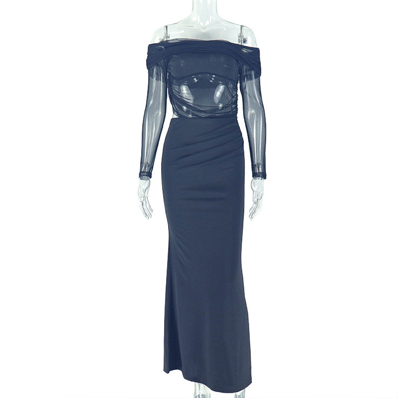 Women's Irregular Hem Pencil Dress Fitted One-Shoulder Long Sleeve Raglan Trendy Dress - V.I.P Digital Presence