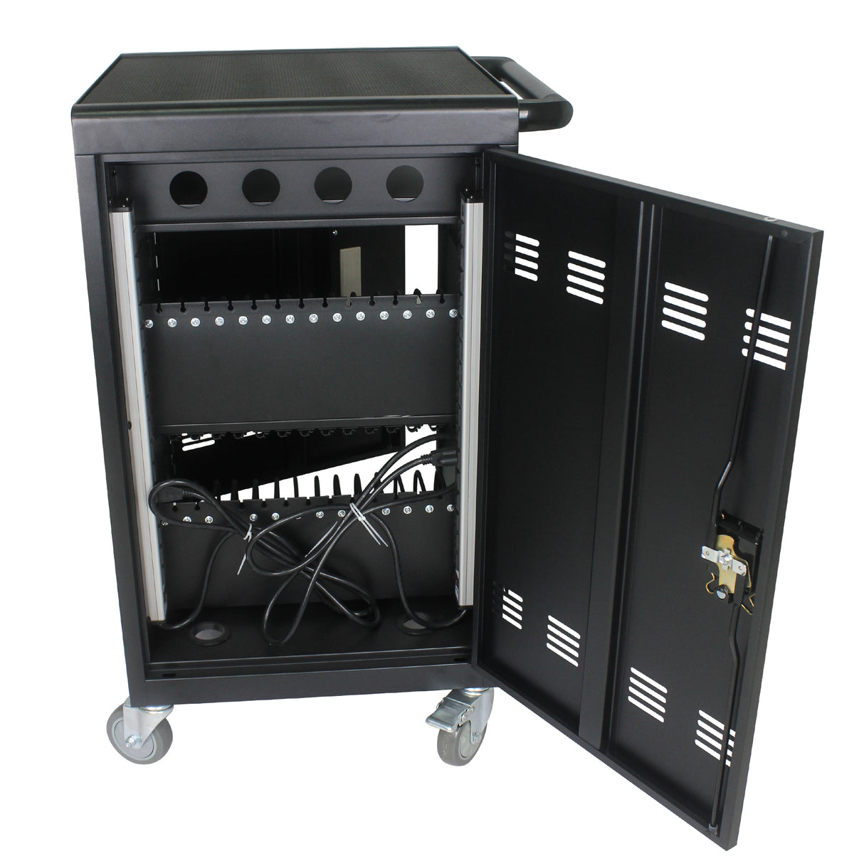 Mobile Charging Cart and Cabinet for Tablets Laptops 30-Device With Combination Lock--Black - V.I.P Digital Presence