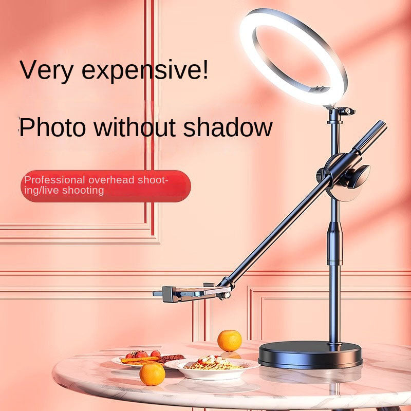 Mobile Phone Overhead Shooting Stand for Food Photography, Drawing, and Live Streaming - Adjustable Dual-Camera Position Desktop Phone Holder with Fill Light - V.I.P Digital Presence