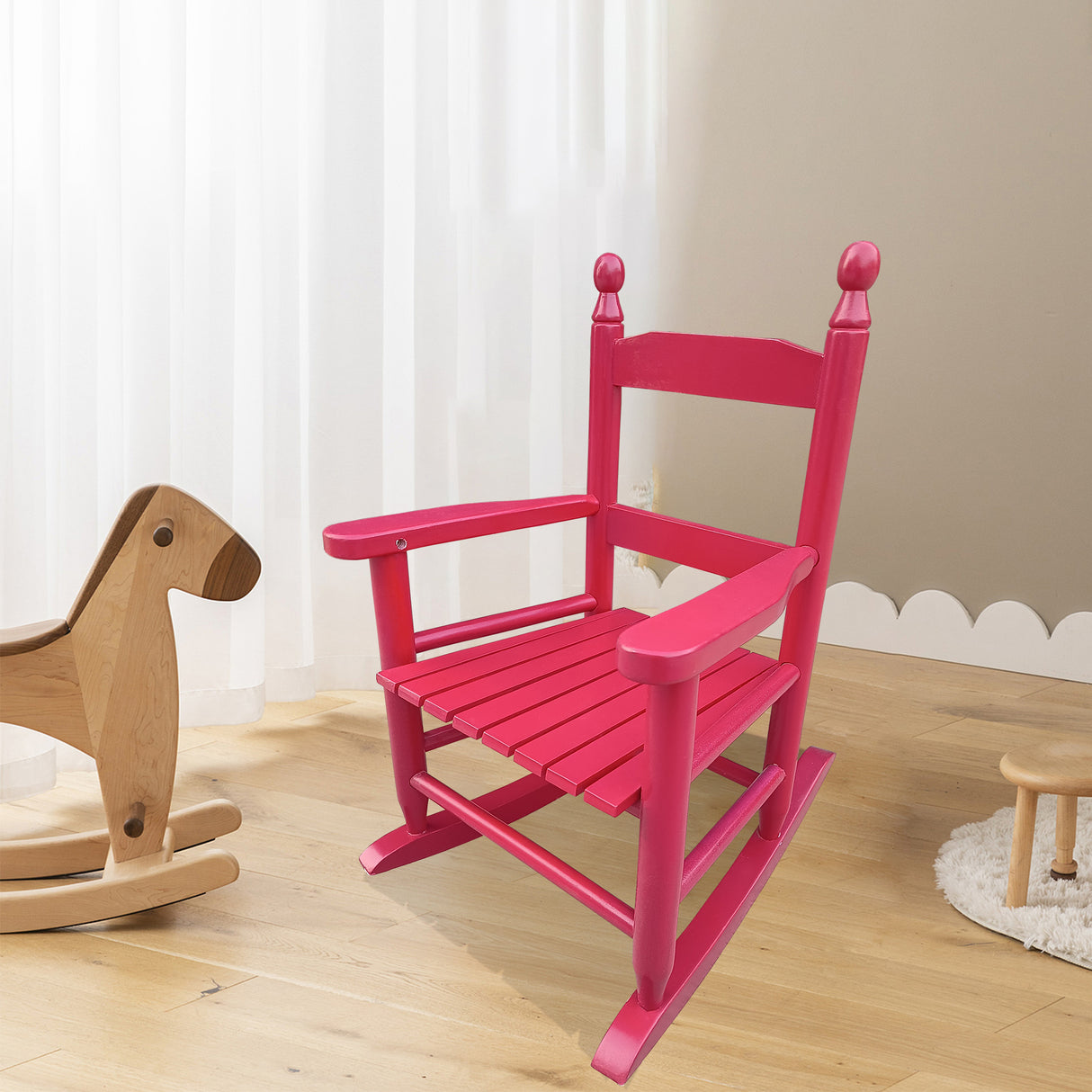 Children's rocking red chair Indoor or Outdoor -Suitable for kids-Durable Solid Wood