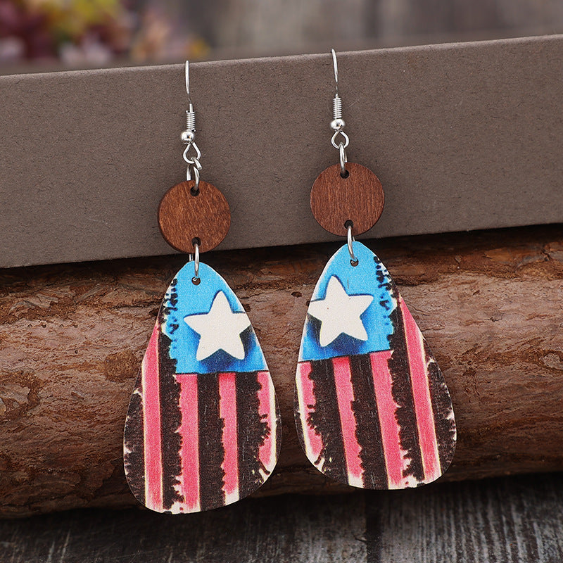 Star & Stripes Wooden Dangle Earrings - V.I.P Digital Presence
