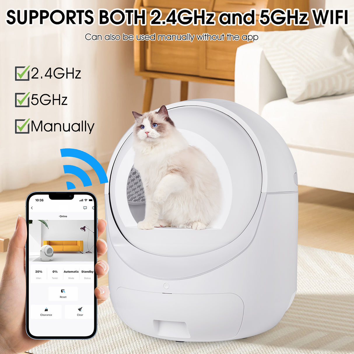 Intelligent cat litter box, automatically eliminates odors, application control, supports multiple cats with 5G and 2.4G WiFi - V.I.P Digital Presence