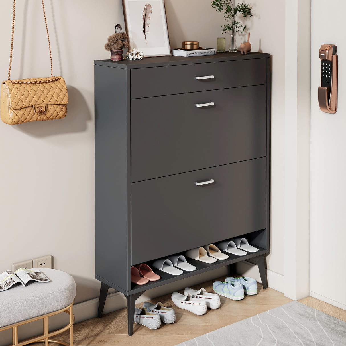 Shoe Cabinet , Shoe storage shelves, Grey - V.I.P Digital Presence