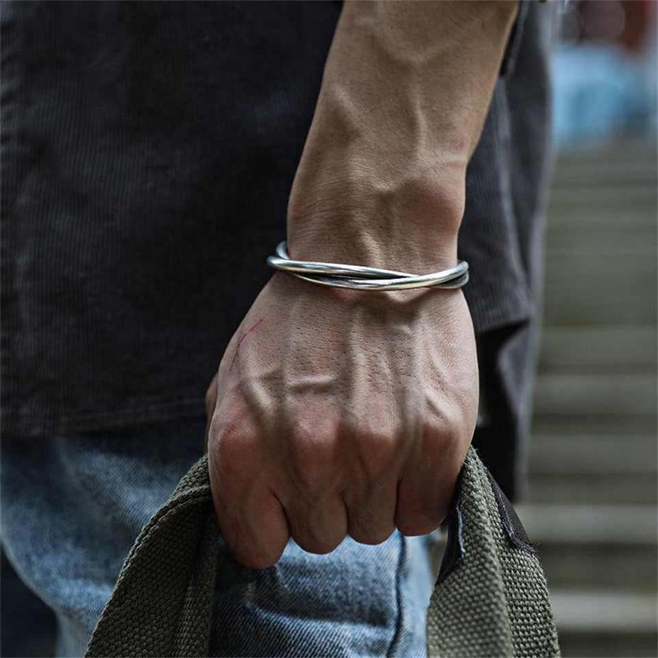 Handmade Twisted Wire Bracelet Men's Trendy Retro Pure Silver Open Bracelet Niche Design Jewelry - V.I.P Digital Presence