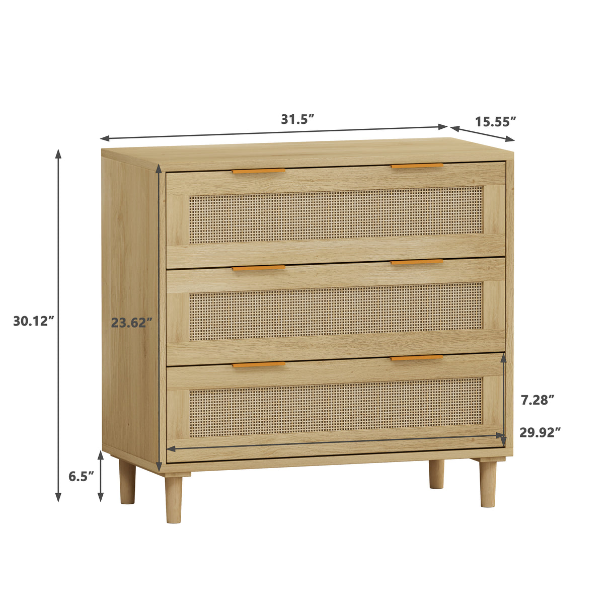 3-Drawers Rattan Storage Cabinet Rattan Drawer (Set of 2),for Bedroom,Living Room,Dining Room,Hallways,Oak - V.I.P Digital Presence