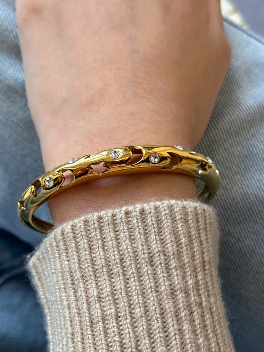 Stainless Steel Inlaid Rhinestone Cutout Bracelet - V.I.P Digital Presence