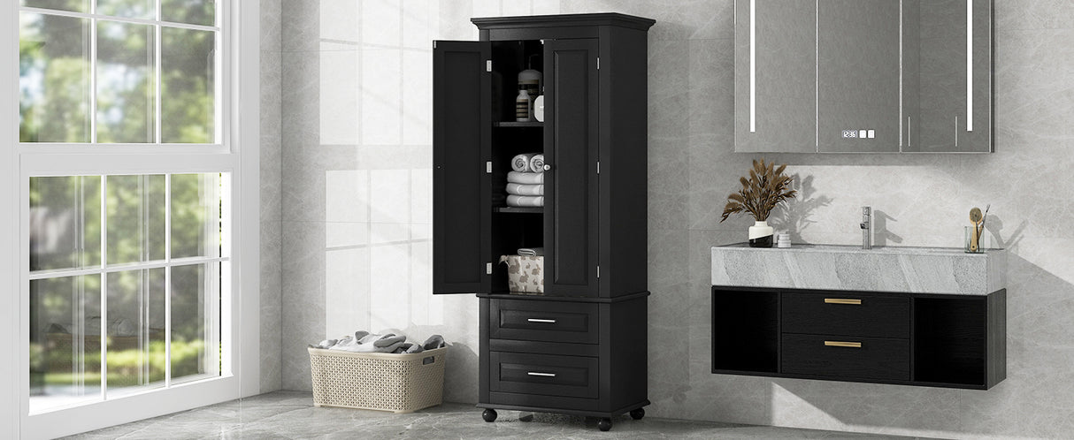 Tall Storage Cabinet with Two Drawers for Bathroom/Office, Black - V.I.P Digital Presence