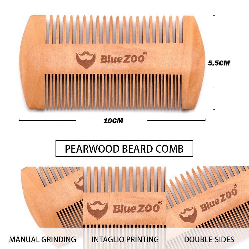 Pear Wood Double-Sided Beard Comb BlueZoo Beard Portable Comb Care And Care Antistatic - V.I.P Digital Presence