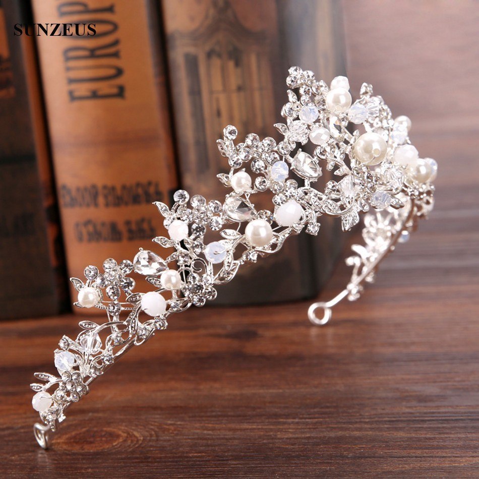 Silver Crystal Bridal Tiara With Pearls Headband Wedding Crown For Brides Marriage Accessories - V.I.P Digital Presence