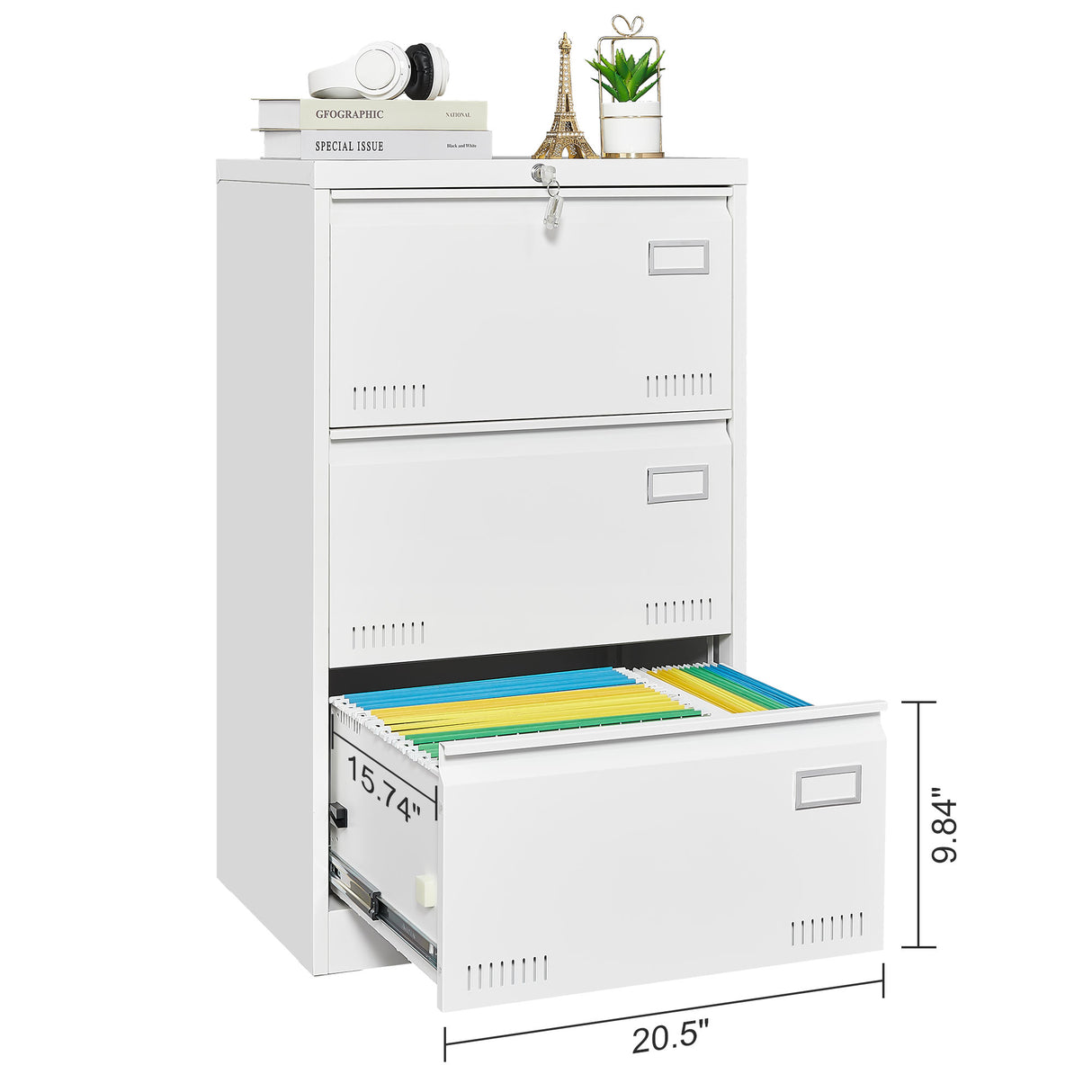 Filing Cabinet Lateral File Cabinet 3 Drawer White Filing Cabinets with Lock - V.I.P Digital Presence