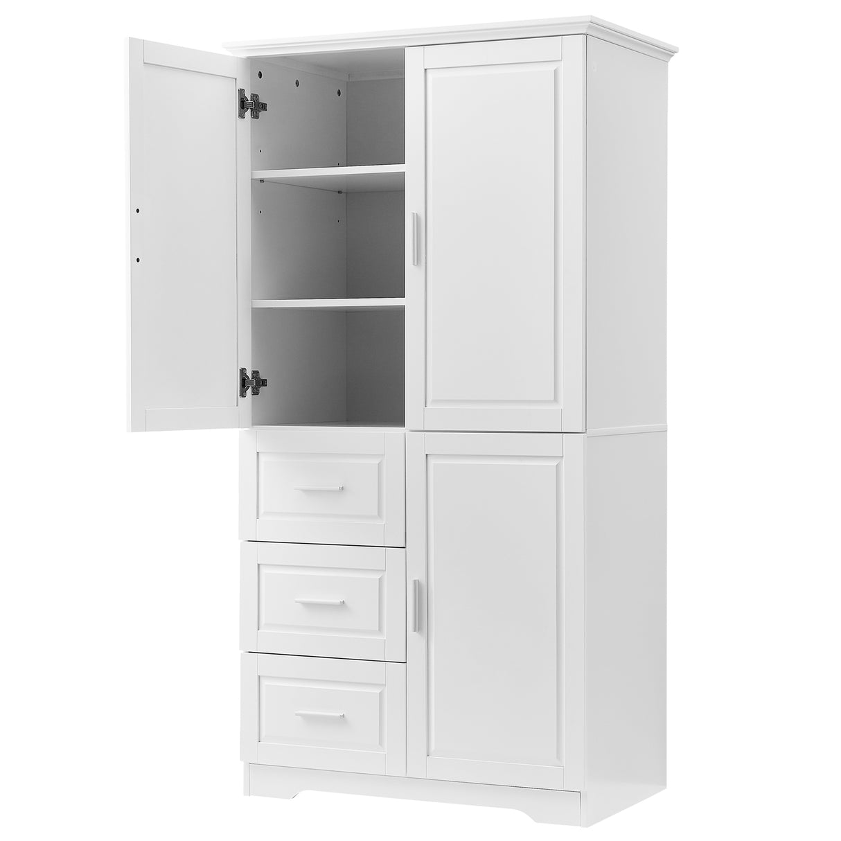 Tall and Wide Storage Cabinet with Doors for Bathroom/Office, Three Drawers, White - V.I.P Digital Presence