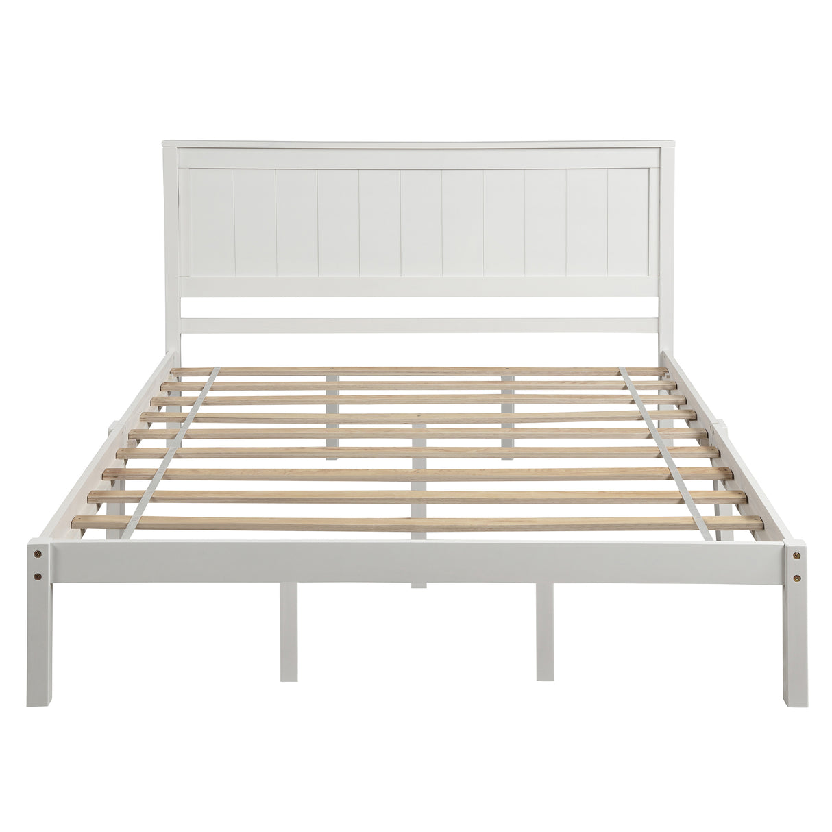 Platform Bed Frame with Headboard, Wood Slat Support, No Box Spring Needed Queen White