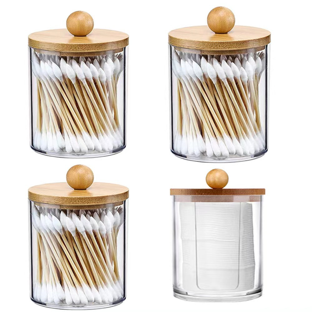 Bamboo cover cotton swab box portable round container cosmetic cotton puff storage box cotton swab makeup remover cotton box - V.I.P Digital Presence