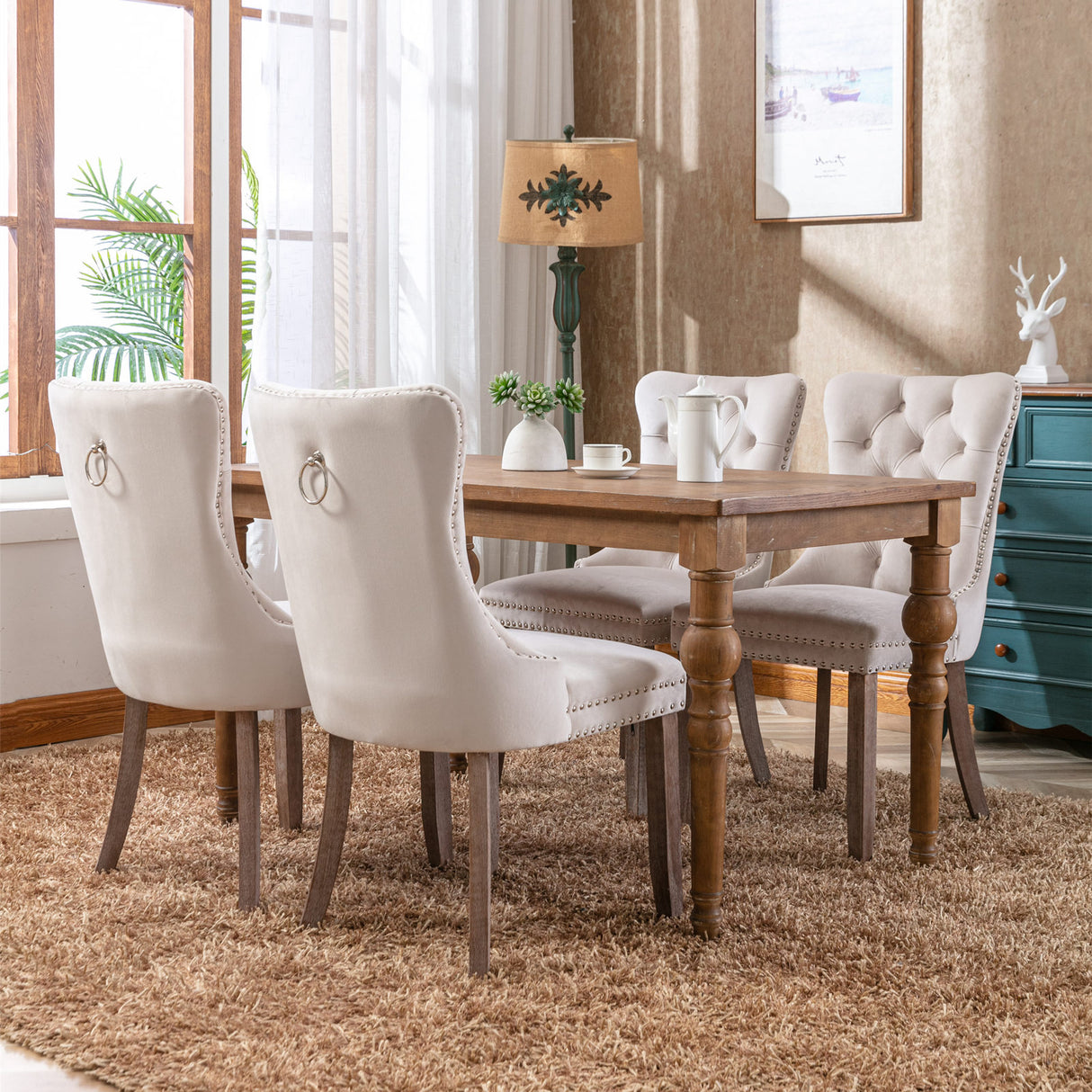 Nikki Collection Modern High-end Tufted Solid Wood Contemporary Velvet Upholstered Dining Chair 2-Pcs SetBeige