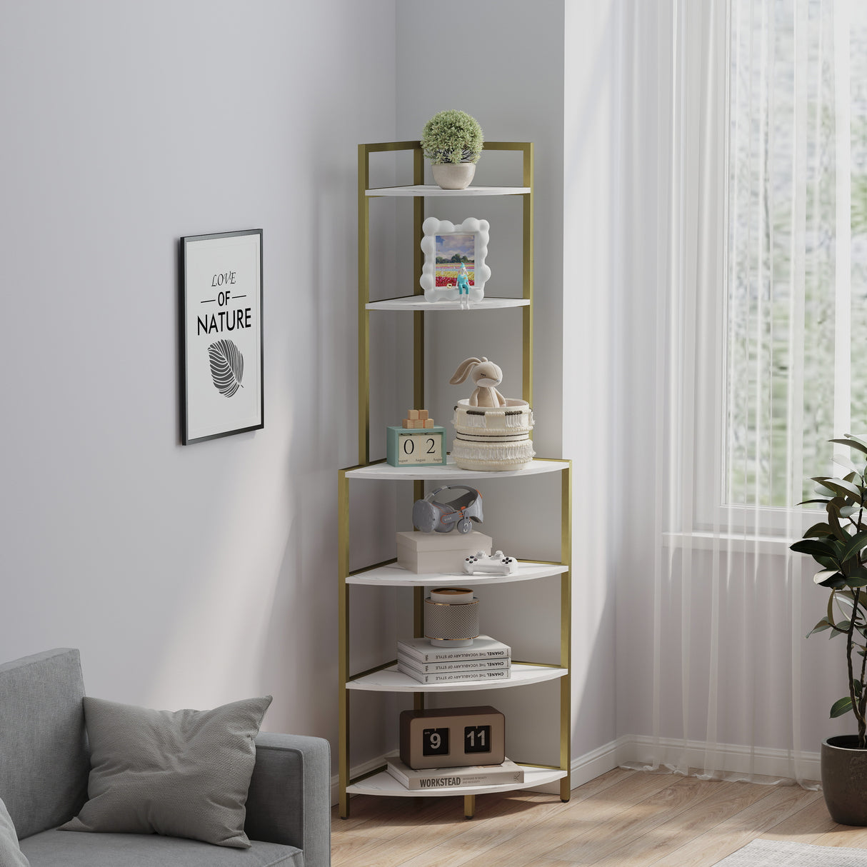 6-story corner open bookshelf, modern bookshelf, wooden frame, independent bookshelf unit, - V.I.P Digital Presence