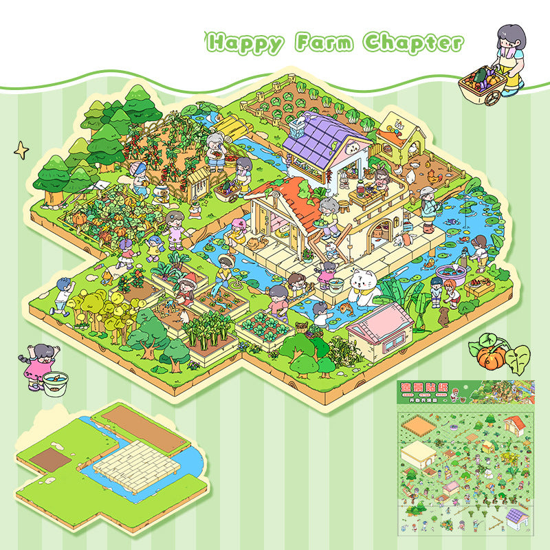 Landscape stickers large 3D stereoscopic scene collage miniature scene ledger stickers DIY stickers