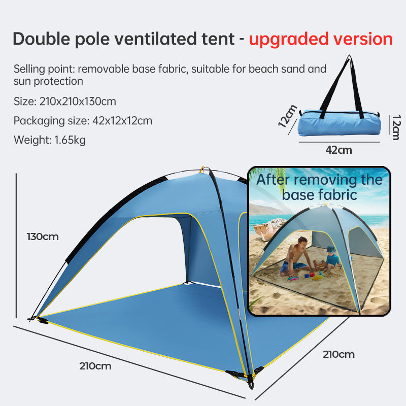 Quick-open beach tent, sun shelter, light shade for outdoor camping, 3-vented, spacious design - V.I.P Digital Presence