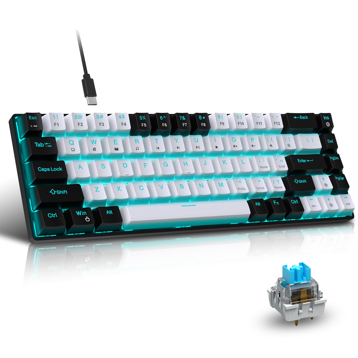 68 keys, 60% keyboard, customized color blocked keycaps, RGB mechanical keyboard, MINI set, plug-in blue axis ice blue disc - V.I.P Digital Presence