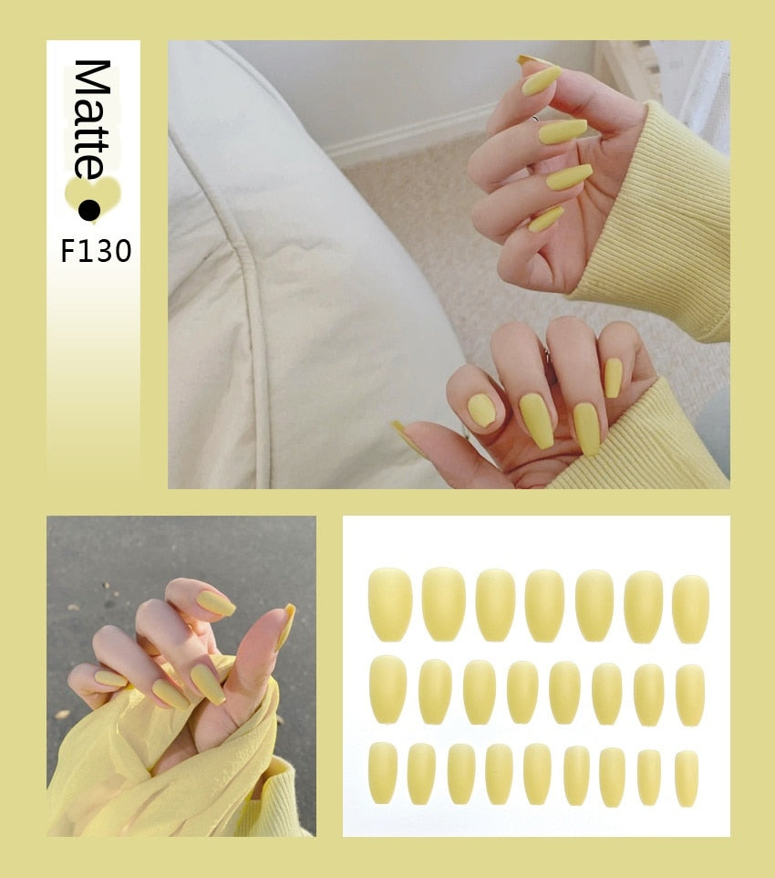 Nail Art Fake Nails Stiletto Tips Clear Press on Long False with Glue Coffin Stick Display Full Cover Artificial Designs Matte - V.I.P Digital Presence