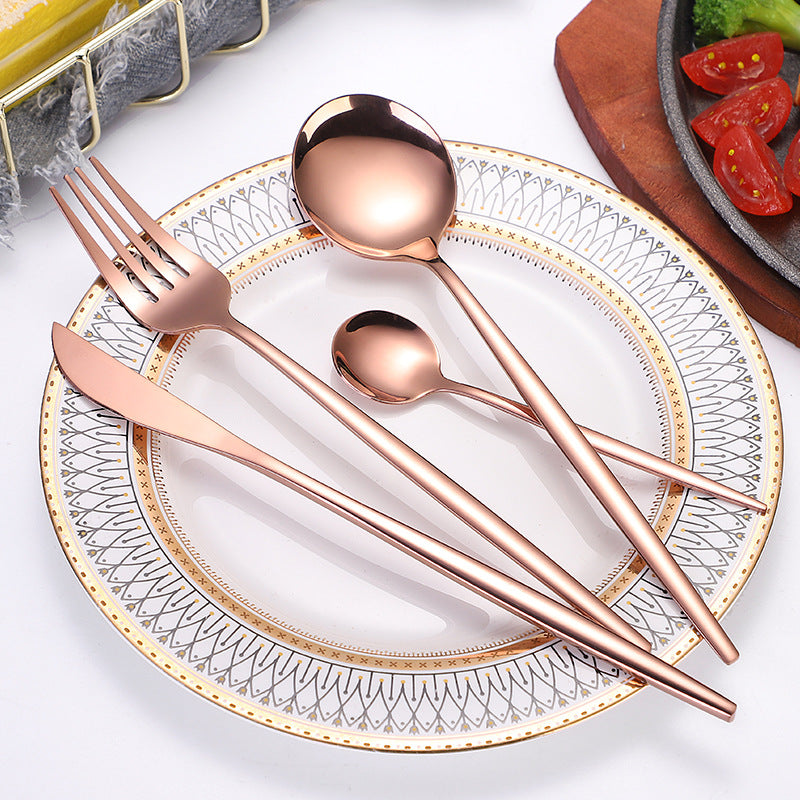 Portuguese Stainless Steel Knife Fork Spoon Golden Steak Knife Fork Set Four-Piece Tableware Set - V.I.P Digital Presence