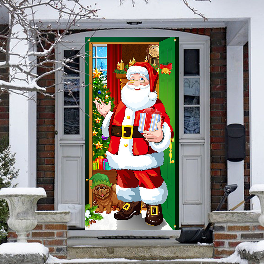 New Christmas Door Curtains, Flags, Outdoor Photography, Santa Claus and Puppies, Background Decoration, Hanging Cloth - V.I.P Digital Presence