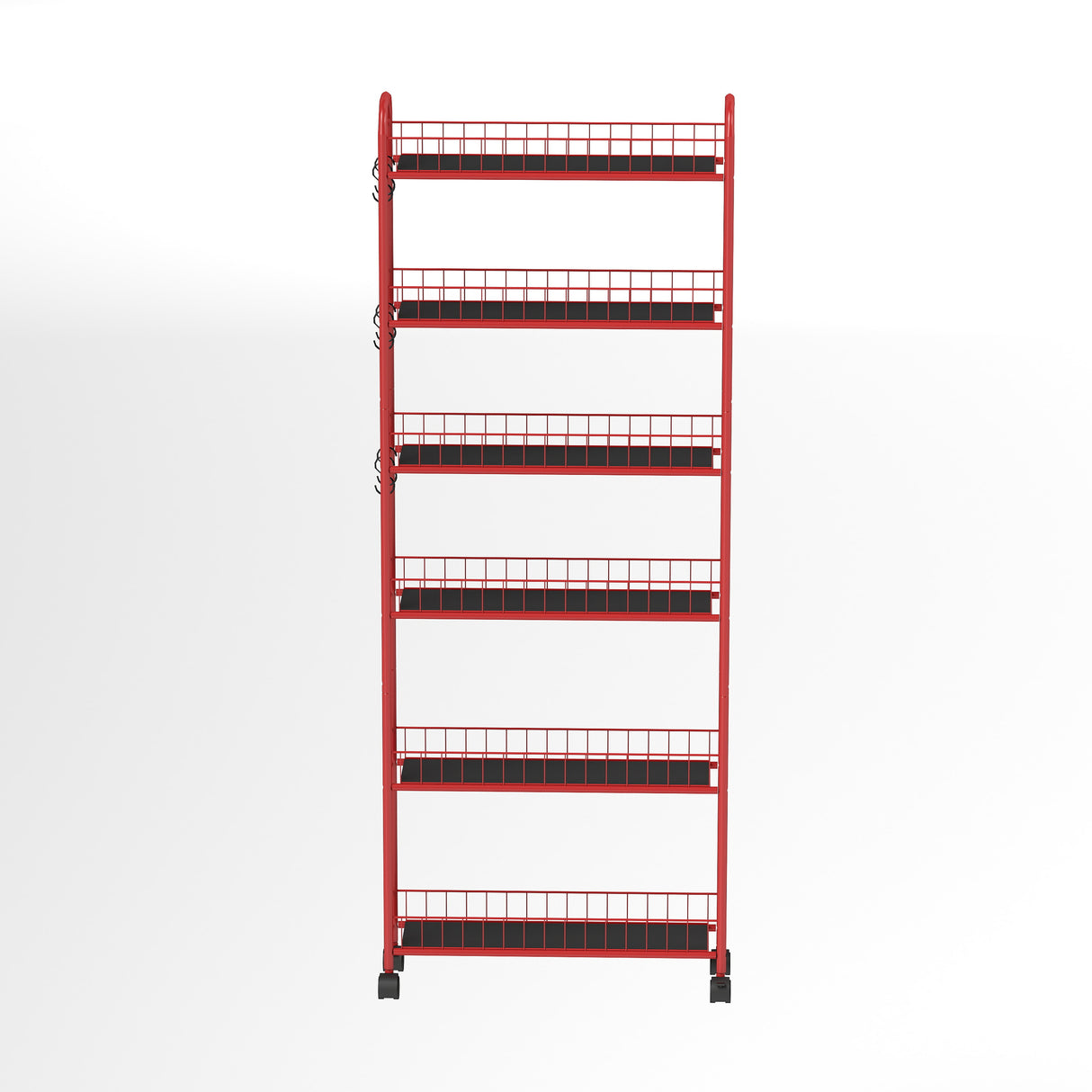 Red 6-story rolling cart gap kitchen ultra-thin sliding out storage tower shelf with wheels, 6 baskets - V.I.P Digital Presence