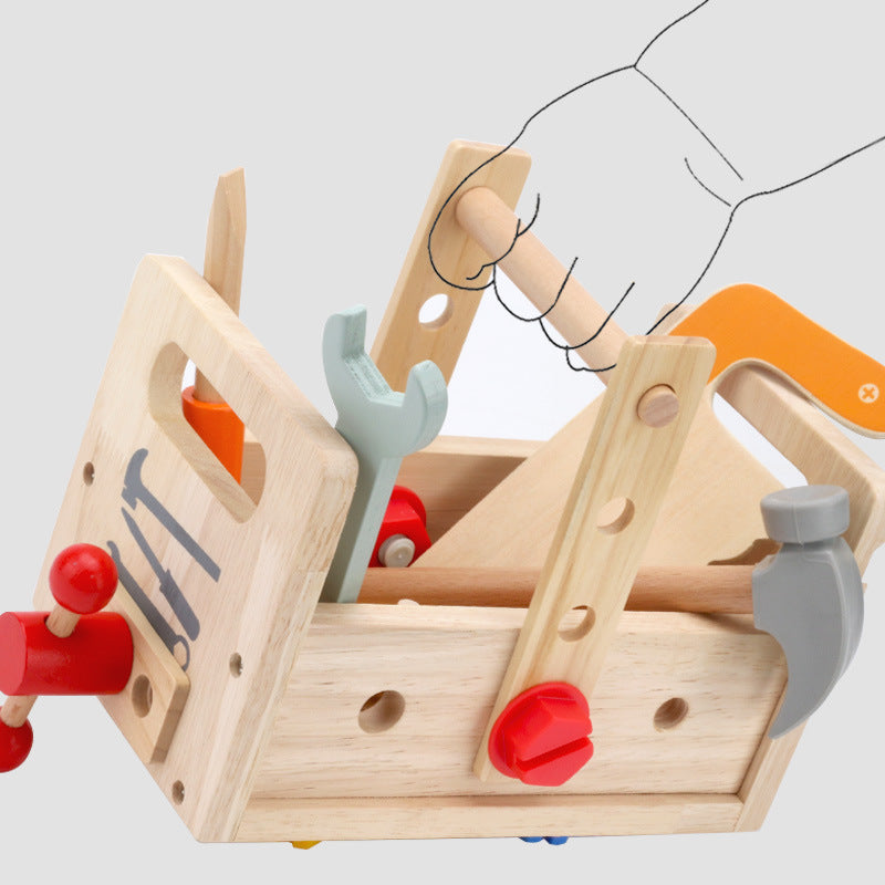 Children's wooden hand-held toolbox, screw and nut disassembly tool, desk tool, puzzle toy - V.I.P Digital Presence