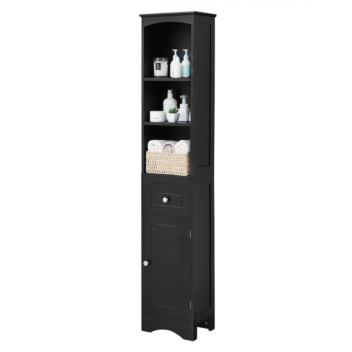 Tall Bathroom Cabinet, Freestanding Storage Cabinet with Drawer, MDF Board, Adjustable Shelf, Black - V.I.P Digital Presence
