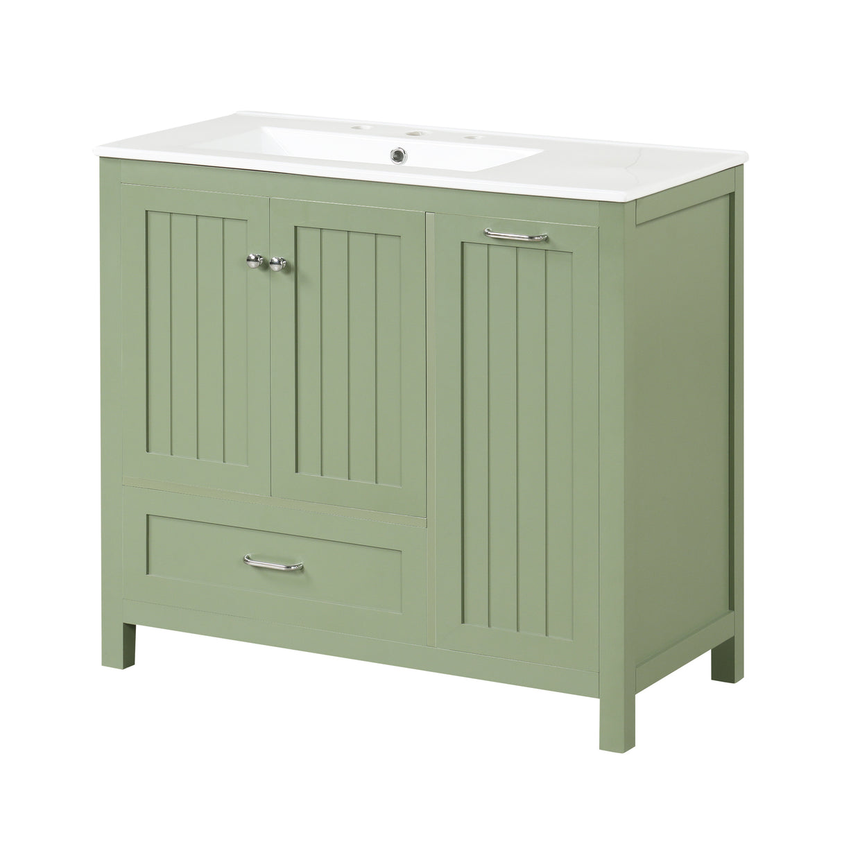 36 inch bathroom vanity with sink, one double door cabinet one large drawer and one flip drawer solid wood and MDF board, green - V.I.P Digital Presence