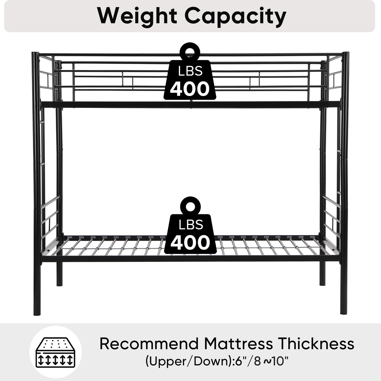 Double decker bed, size above twin bed, with 2 ladders and full-length guardrail, metal, storage space, black - V.I.P Digital Presence
