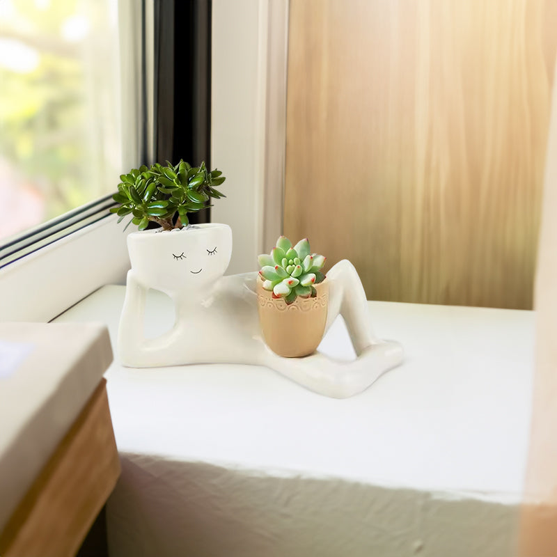 Funny Resin Succulent Pot: Relaxing - pose Figure with Pot Planter, Drainage Hole, Ideal for Succulents and Cacti - V.I.P Digital Presence