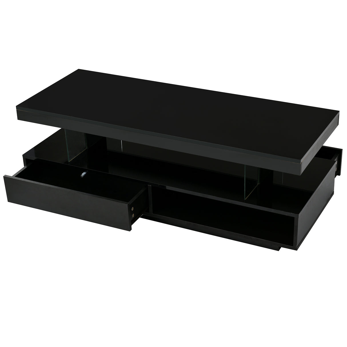 U-Can LED coffee table with storage space, modern central table with 2 drawers and display rack, equipped with LED lights, black - V.I.P Digital Presence