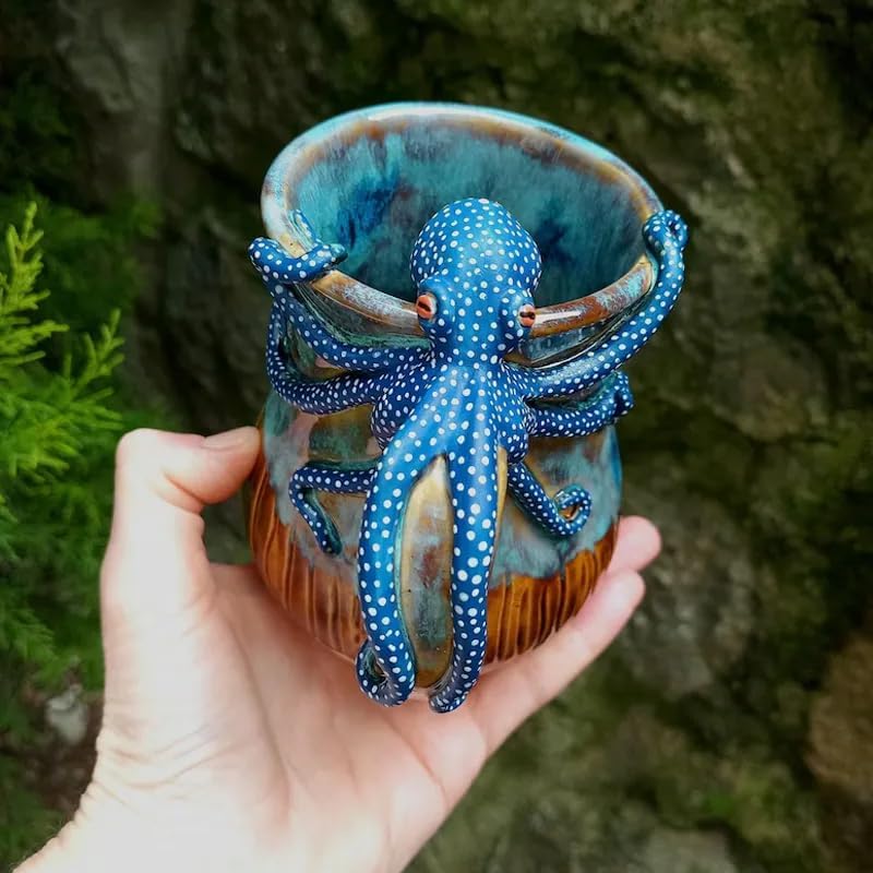 Handmade Deep Blue Octopus Mug. For Hot & Cold Drinks - V.I.P Digital Presence