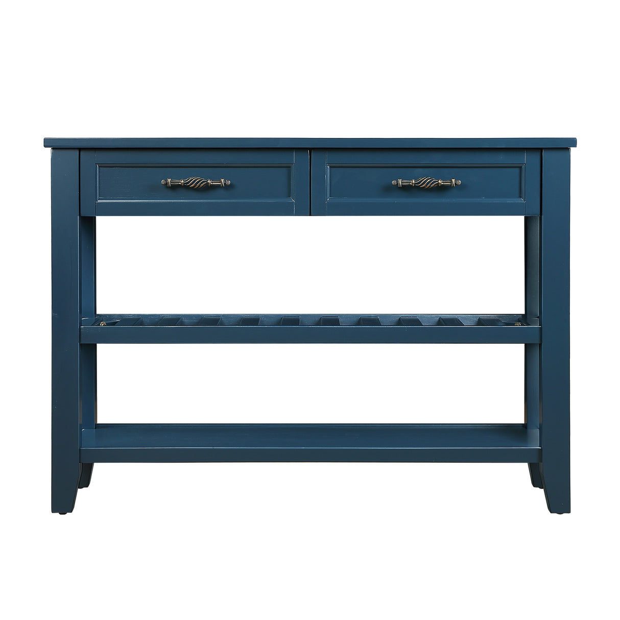 Console Sofa Table with 2 Storage Drawers and 2 Tiers Shelves Mid-Century Style 42'' Solid Wood Buffet Sideboard Navy Blue