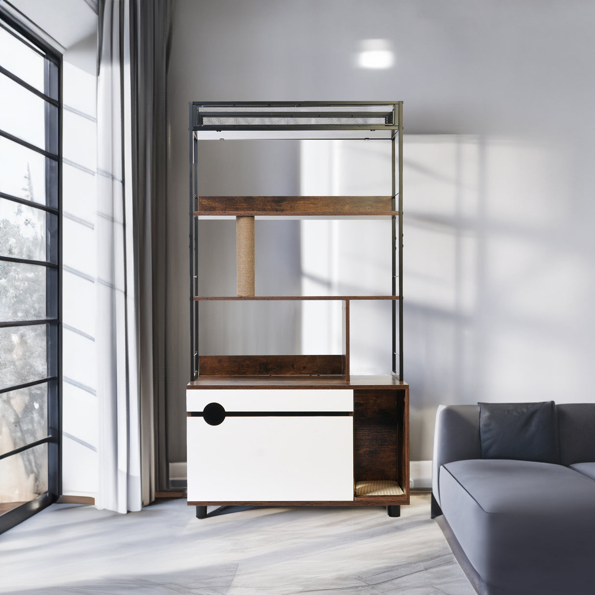 Cat Litter Box Enclosure with Shelves,Hidden Litter Box with Scratching Posts, litter box furniture ,Wooden Cat tree - V.I.P Digital Presence